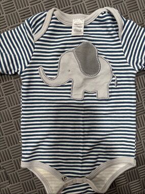 Baby Aspen Striped Baby Elephant Onesie - Blue & Gray